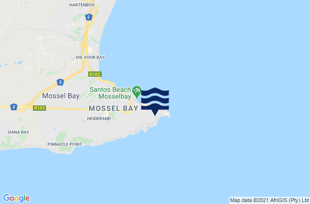 Mappa delle maree di Mossel Bay, South Africa