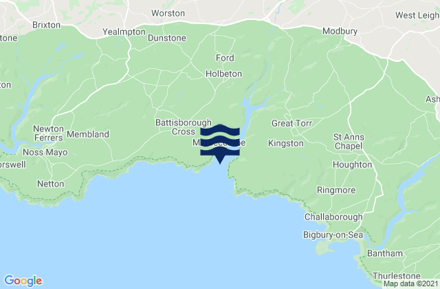 Mappa delle maree di Mothecombe and Coastguards Beach, United Kingdom