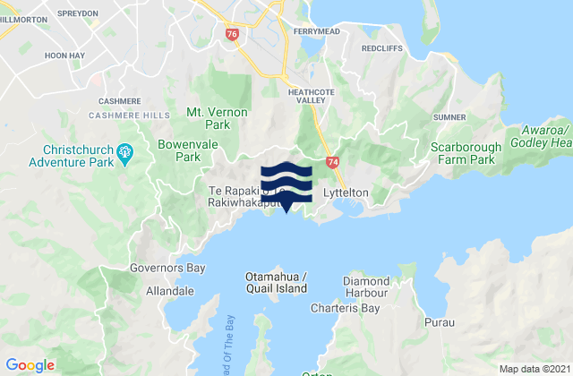 Mappa delle maree di Motukauatirahi/Cass Bay, New Zealand