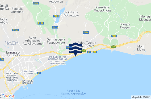 Mappa delle maree di Mouttagiáka, Cyprus