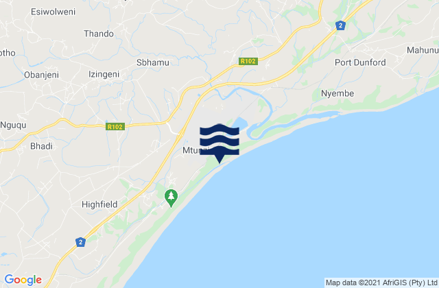 Mappa delle maree di Mtunzini, South Africa