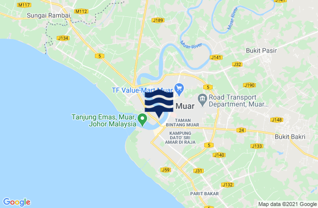 Mappa delle maree di Muar, Malaysia