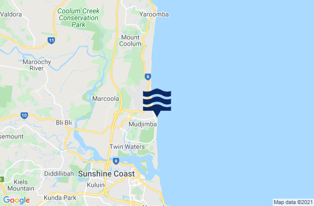 Mappa delle maree di Mudjimba Beach, Australia