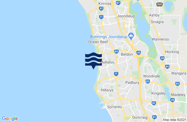 Mappa delle maree di Mullaloo Beach, Australia