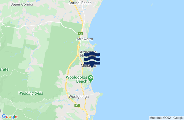 Mappa delle maree di Mullaway, Australia