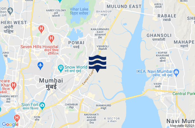Mappa delle maree di Mumbai, India