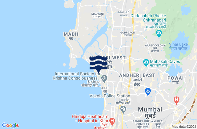 Mappa delle maree di Mumbai Suburban, India