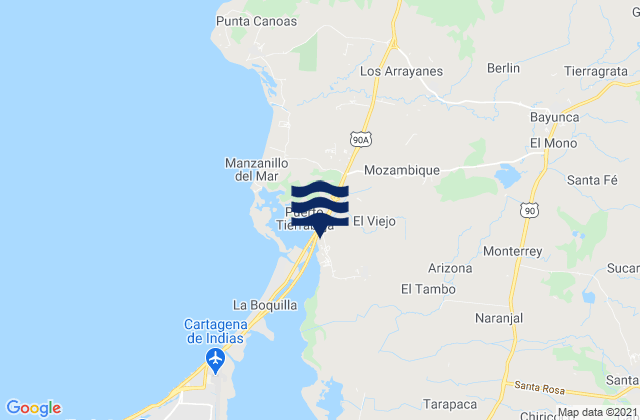 Mappa delle maree di Municipio de Cartagena de Indias, Colombia