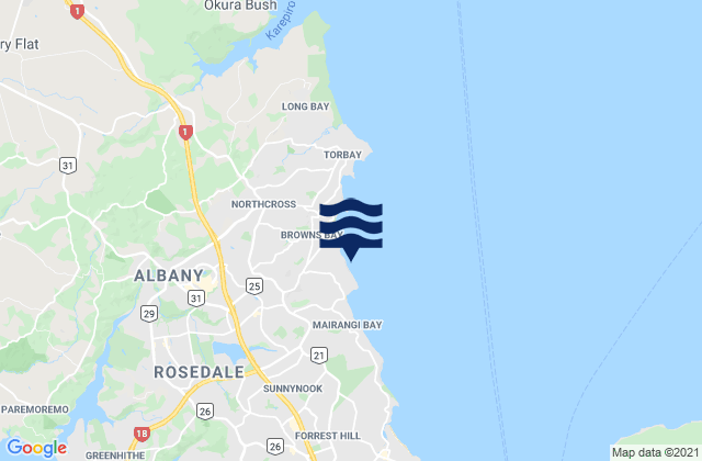 Mappa delle maree di Murrays Bay, New Zealand