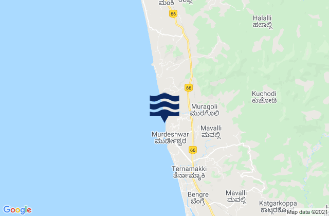 Mappa delle maree di Murudeshwara Beach, India