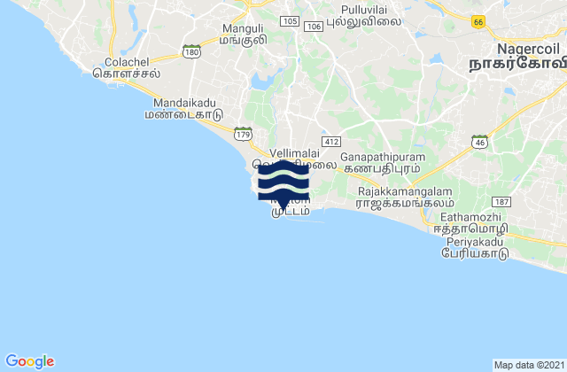 Mappa delle maree di Muttam Point, India