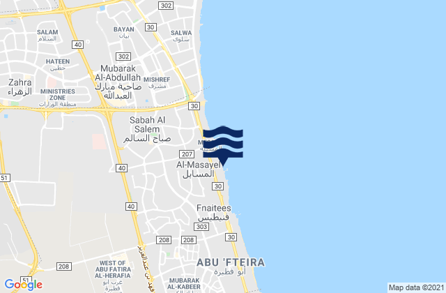 Mappa delle maree di Muḩāfaz̧at Mubārak al Kabīr, Kuwait