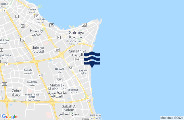 Mappa delle maree di Muḩāfaz̧at Ḩawallī, Kuwait