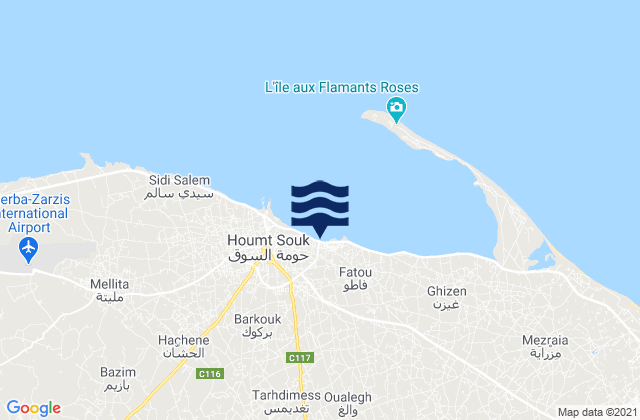 Mappa delle maree di Mu‘tamadīyat Ḩawmat as Sūq, Tunisia