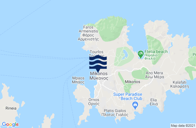 Mappa delle maree di Mykonos, Greece