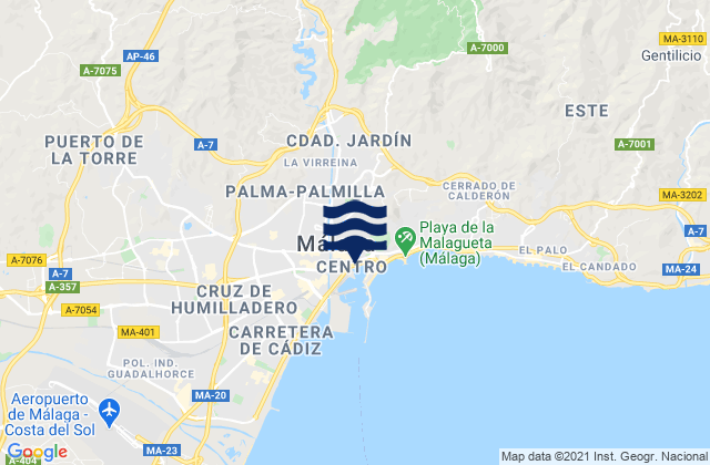 Mappa delle maree di Málaga, Spain