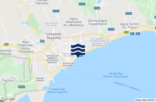 Mappa delle maree di Mésa Geitoniá, Cyprus
