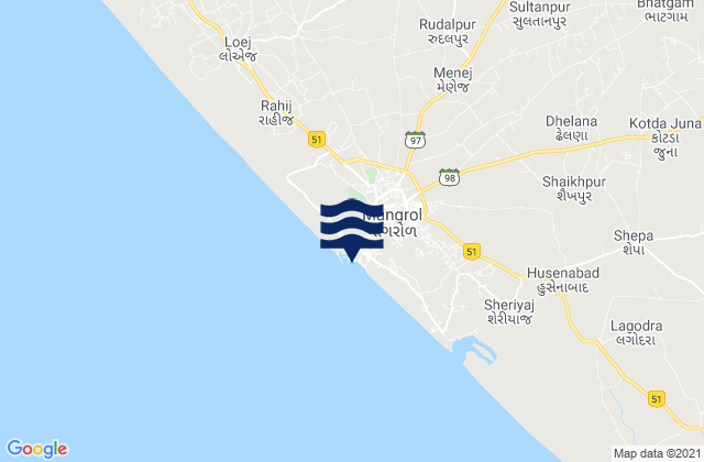 Mappa delle maree di Māngrol, India