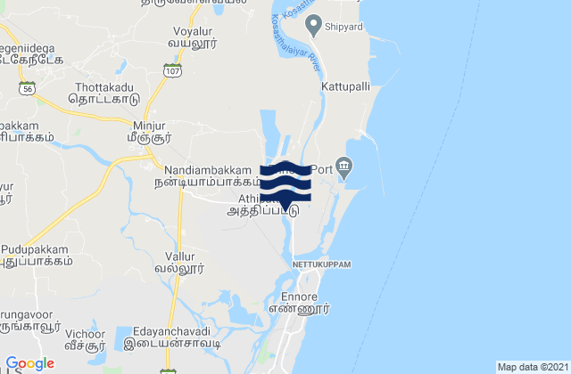 Mappa delle maree di Mīnjūr, India