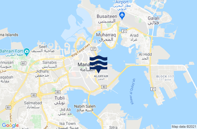 Mappa delle maree di Mīnā’ Salmān, Bahrain