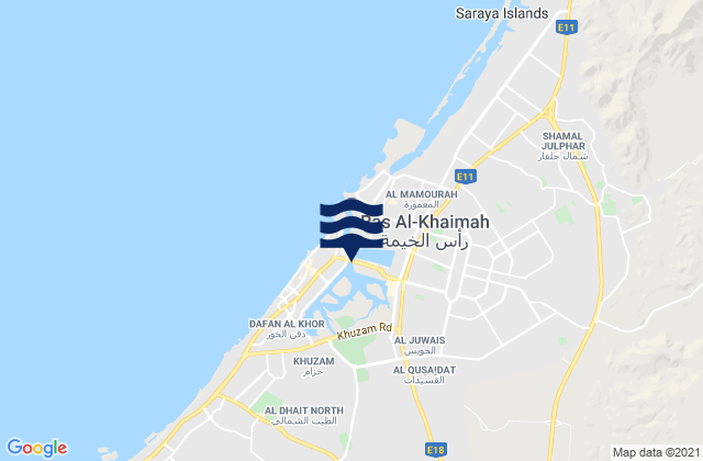 Mappa delle maree di Mīnā’ Şaqr, United Arab Emirates