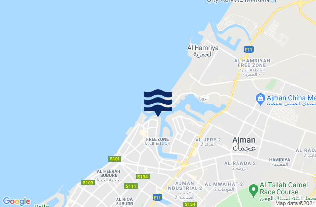 Mappa delle maree di Mīnā’ ‘Ajmān, United Arab Emirates