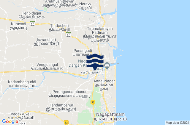 Mappa delle maree di Nagapattinam, India