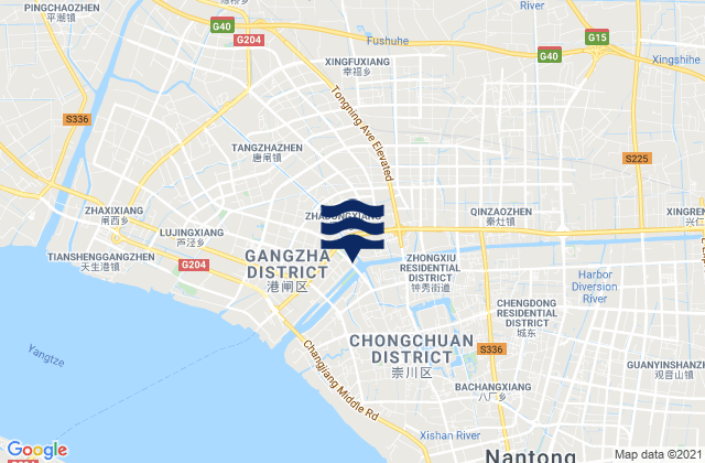 Mappa delle maree di Nantong, China