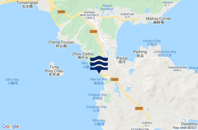 Mappa delle maree di Nan’ao, China