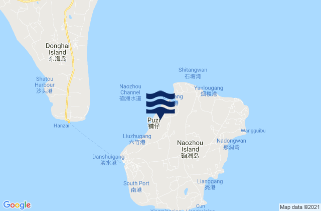 Mappa delle maree di Naozhou Dao, China