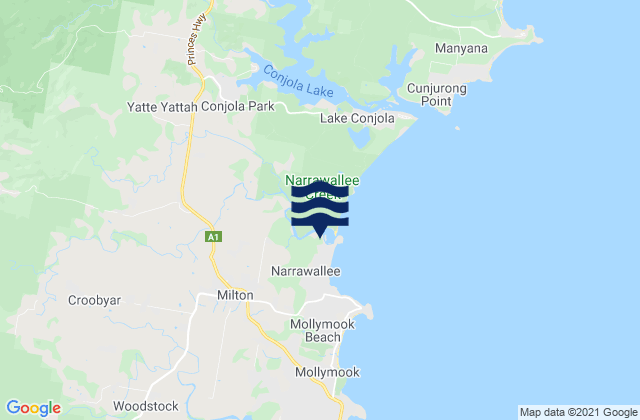 Mappa delle maree di Narrawallee Beach, Australia