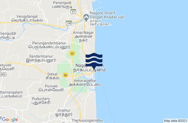 Mappa delle maree di Negapatam, India