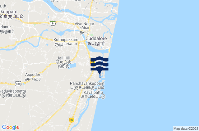 Mappa delle maree di Nellikkuppam, India