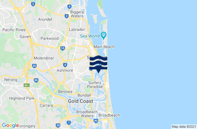 Mappa delle maree di Nerang River (bundall), Australia