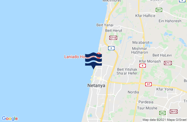 Mappa delle maree di Netanya, Israel