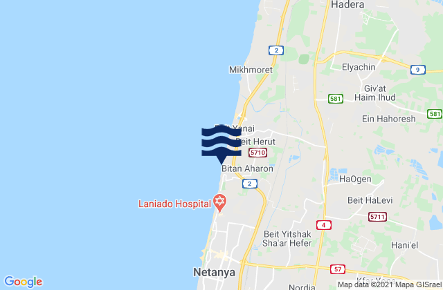 Mappa delle maree di Neurim beach, Palestinian Territory
