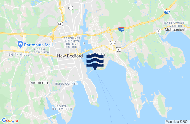Mappa delle maree di New Bedford Hurricane Barrier, United States
