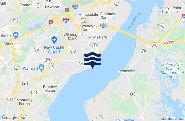 Mappa delle maree di New Castle Chesapeake and Delaware Canal, United States