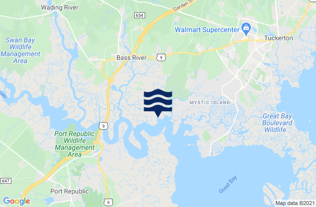 Mappa delle maree di New Gretna Bass River, United States
