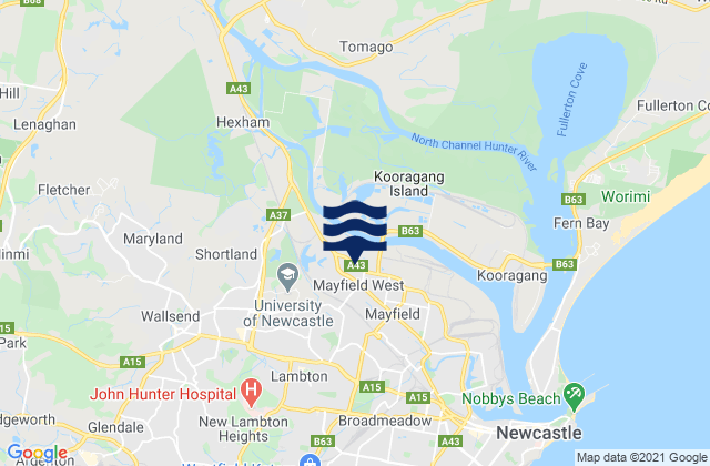Mappa delle maree di New Lambton, Australia