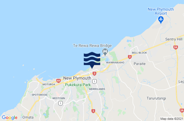 Mappa delle maree di New Plymouth District, New Zealand