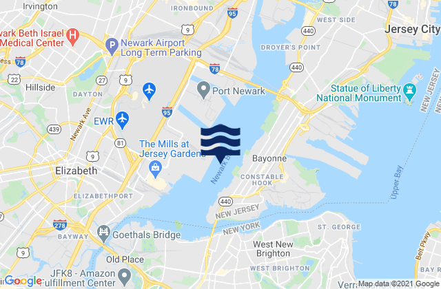 Mappa delle maree di Newark Bay, United States