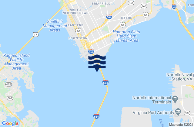 Mappa delle maree di Newport News Channel west end, United States