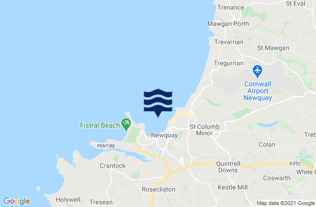 Mappa delle maree di Newquay - Tolcarne Wedge, United Kingdom