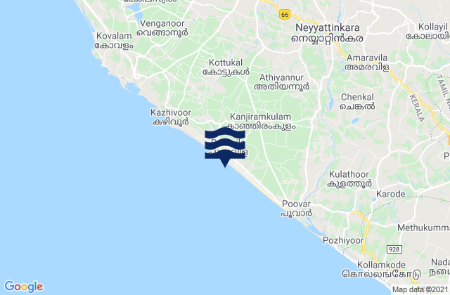 Mappa delle maree di Neyyāttinkara, India