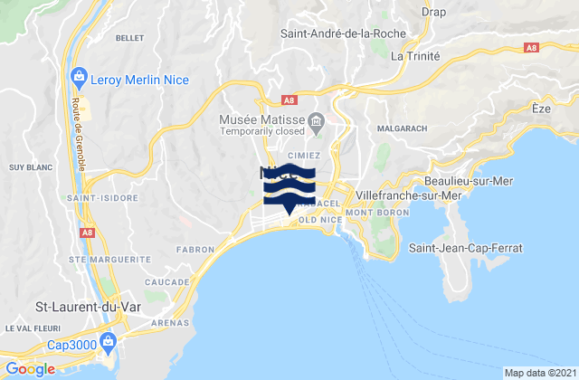 Mappa delle maree di Nice, France