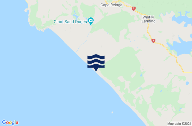 Mappa delle maree di Ninety Mile Beach, New Zealand