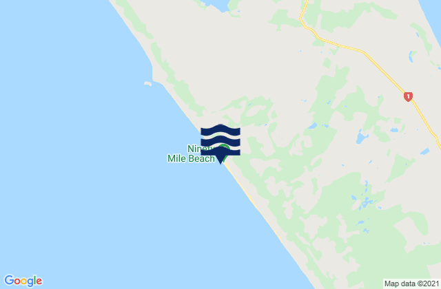 Mappa delle maree di Ninety Mile Beach, New Zealand
