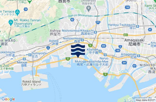 Mappa delle maree di Nishinomiya-hama, Japan