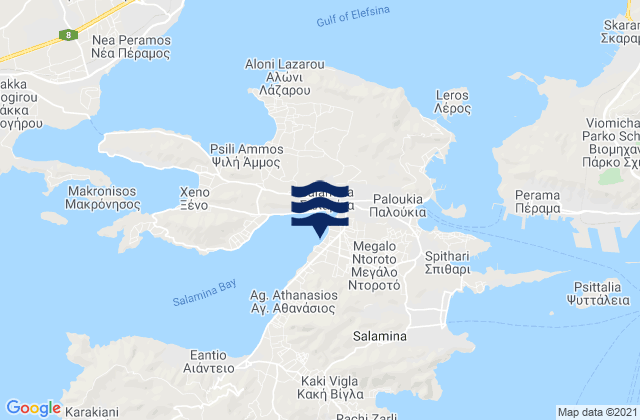 Mappa delle maree di Nisí Salamína, Greece